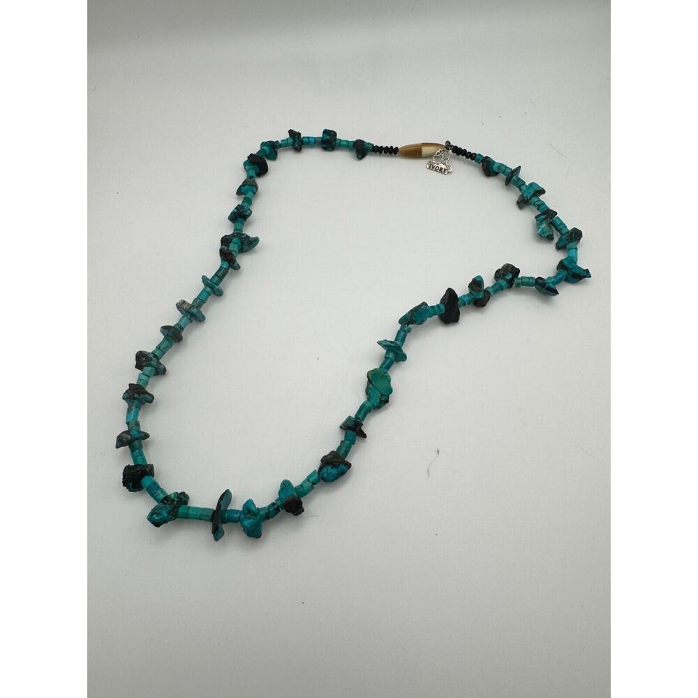 Rare Alaska TURQUOISE NUGGET + HEISHI necklace Ivory Barrel Clasp .925 Sterling